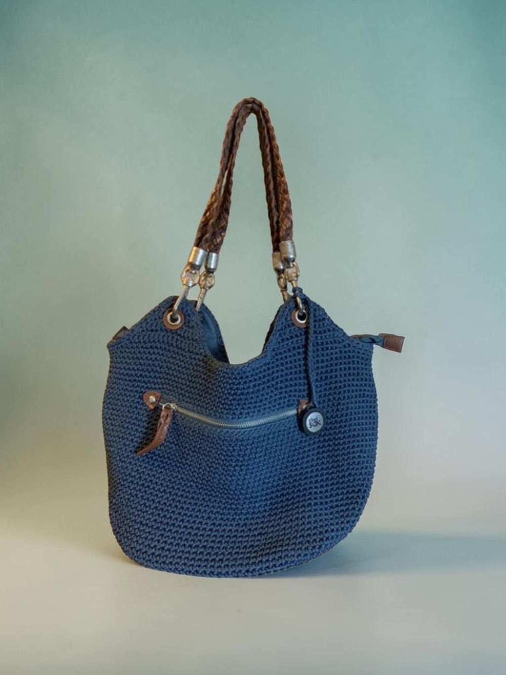 The Sak Navy Woven Hobo with Brown Braided Handles